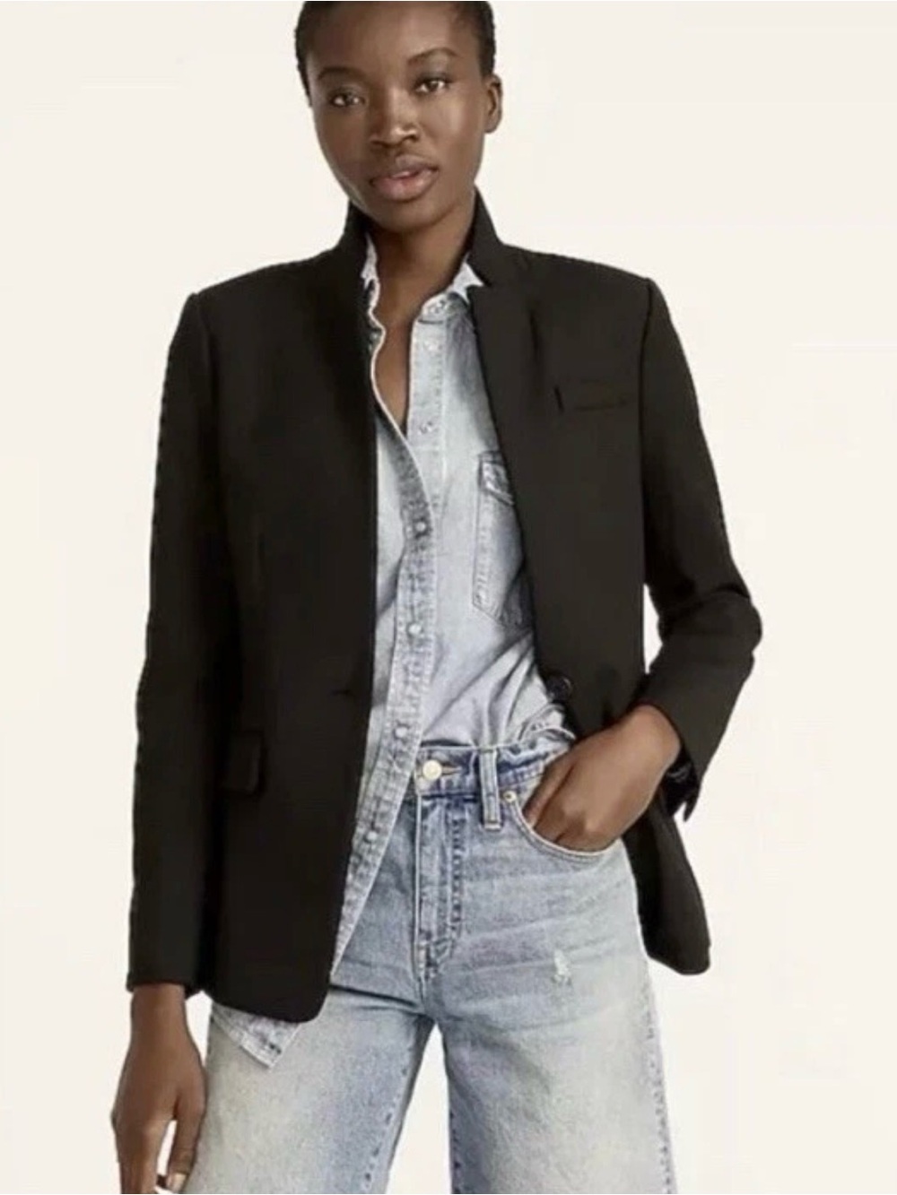 J.Crew Regent Wool Blazer Black One Button Classic Tailored Career Jacket US 6